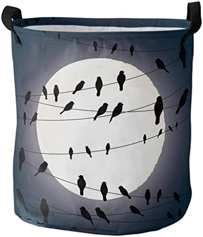 רנסלאט לילה מלא ירח בעלי החיים ציפור חוט סל כביסה אמבטיה ארגונית מתקפל סל כביסה עבור מלוכלך בגדים