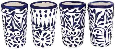 סט כוסות שוט של מקסטקיל - טלאברה של 4 כוסות שוט טקילה מקסיקניות אותנטיות-צבועות ביד-2 אונקיות