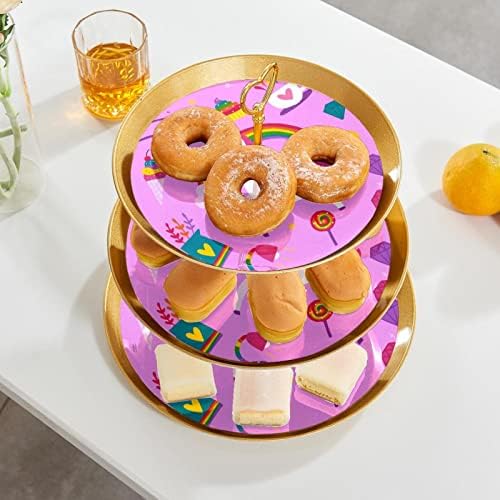 קינוח כוס עוגת סטנד, שולחן קישוט לחתונה מסיבת יום הולדת חגיגה,חד קרן בעלי החיים סגול דפוס