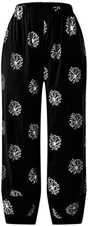 ג ' ואר נשים של כותנה פשתן מכנסיים קיץ אלסטי גבוהה מותן רחב רגל מכנסיים רופף קומפי מכנסיים עם כיסים פאלאצו מכנסיים