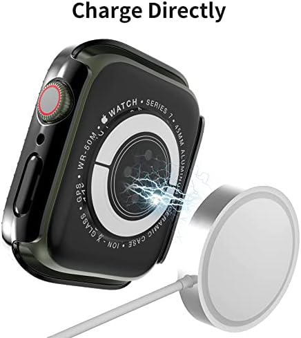 מארז ציפוי מחשב קשה תואם לסדרת Apple Watch 7 41 ממ עם מגן מסך זכוכית מחוסמת, Bling Cryshal Diamond Diamond פגוש כיסוי
