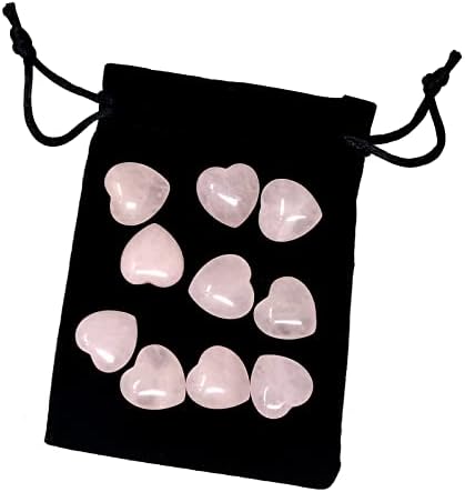 10 יחידות גבישים טבעיים ורוז קוורץ אבן ריפוי 0.5/0.8 שקית מתנה של מיני לב)