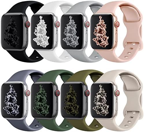 Acrbiutu 8 להקות אריזה תואמות ל- Apple Watch 38 ממ 40 ממ 41 ממ 42 ממ 44 ממ 45 ממ, החלפת אביזרי סיליקון רצועות ספורט