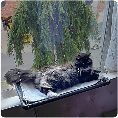 סימנה חתול חלון מוט, חסון חתול ערסל עבור חלון עם חזק בורג סוג יניקה כוסות ופלדה מחרוזות, בטוח חתול חלון מיטת