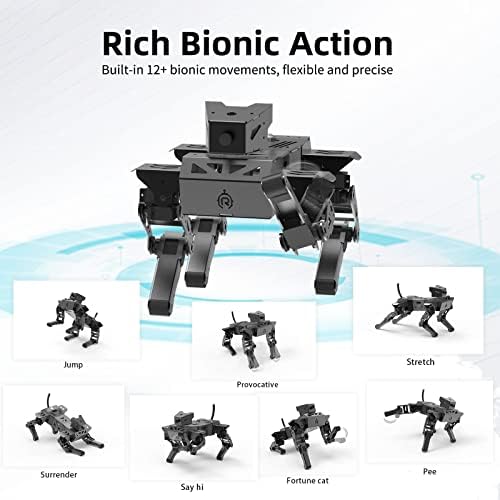 ערכת כלבי רובוט ביונית של Xiaor Geek, 12 צעצוע למידת גזע מתכתית לתכנות, פעולה ביונית כיף, קוד פתוח ESP32 פרויקט