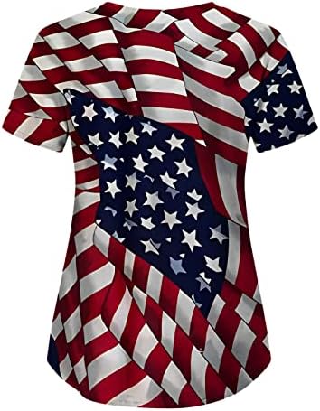 Viyabling 4 ביולי דגל אמריקה דגל אמריקאי קפלים נשיפה קפלים צמרות שרוול מזדמן קיץ V צוואר חולצות חולצות חולצות רופפות