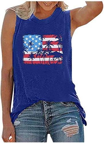 LPMADEY אמריקאי דגל דגל גופיות נשים ארהב כוכבות פסים פטריוטיות חולצות טוניקה רופפות עצי דקל קיץ חוף אפוד טיז