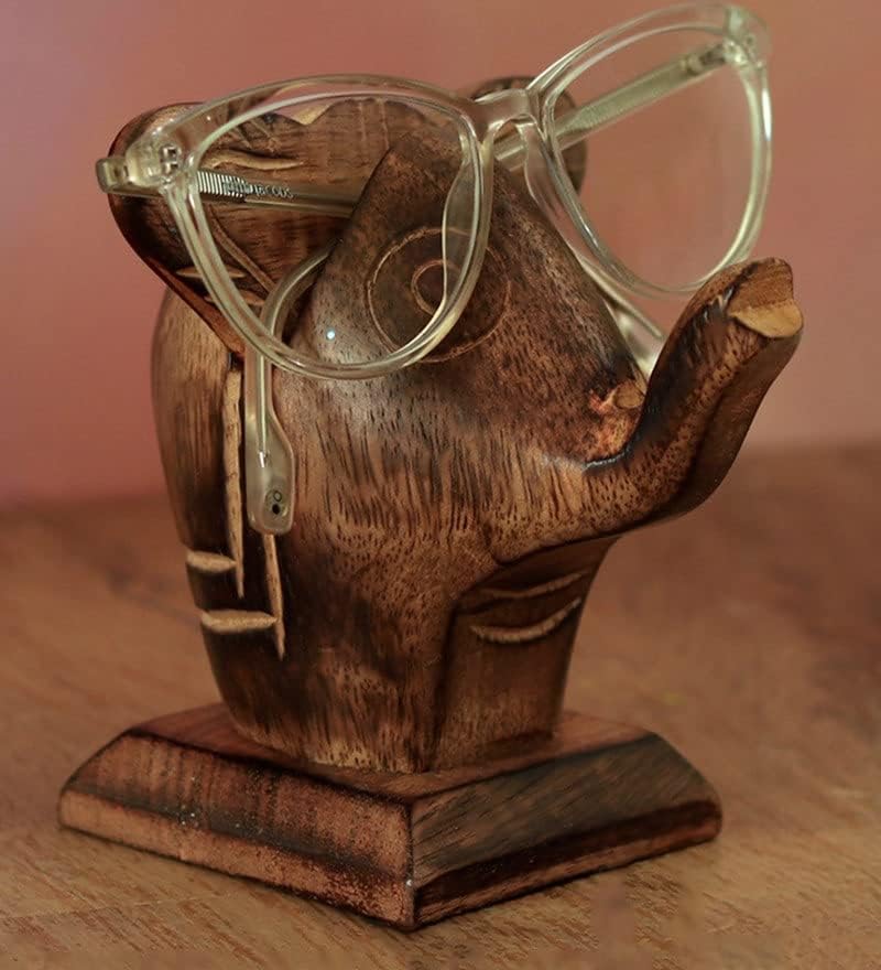עץ משקפיים מחזיק מעמד עם פיל בעבודת יד האף בצורת משקפיים מפרט משקפיים זכוכית מחזיק בעבודת יד משקפיים מחזיק מעמד דוכן תצוגה