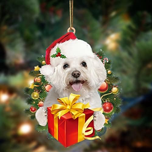 כלב חג המולד עם קישוט קופסא מתנה קישוטי עץ חג המולד עץ חג המולד Hangin Diy ברכה תליון תליון מתנה קנדי ​​קנב קני זל למעטפת