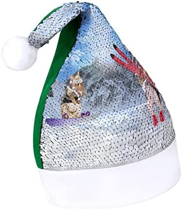חמוד צ ' יוואווה באני סקי פאייטים חג המולד כובעי סנטה חג המולד כובע למבוגרים שמח חג המולד המפלגה תלבושות בני כובע