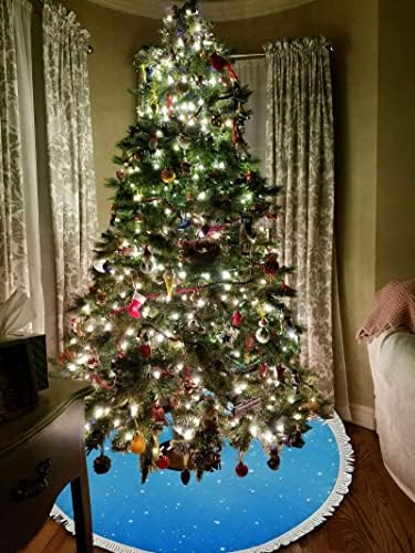 פתיתי שלג של חג המולד של ואנטסו על כחול 48 אינץ 'חצאית עץ גדולה קישוט לחג המולד, מחצלת עץ חג המולד עם גדילים לעיצוב