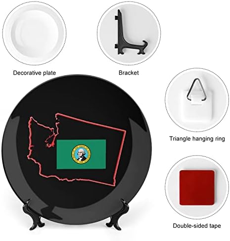 מפת וושינגטון מפה ועצם דגל סין צלחת דקורטיבית עם מעמד ביתי מתנדפת צלחות קינוח צלחות ביתי מתנה 8 אינץ '
