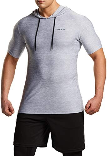 TSLA 3 חבילות קפוצ'ונים של סוודר שרוול קצר של גברים, חולצות אימון בכושר יבש, חולצות אימון, כושר אתלטי וחולצת כושר
