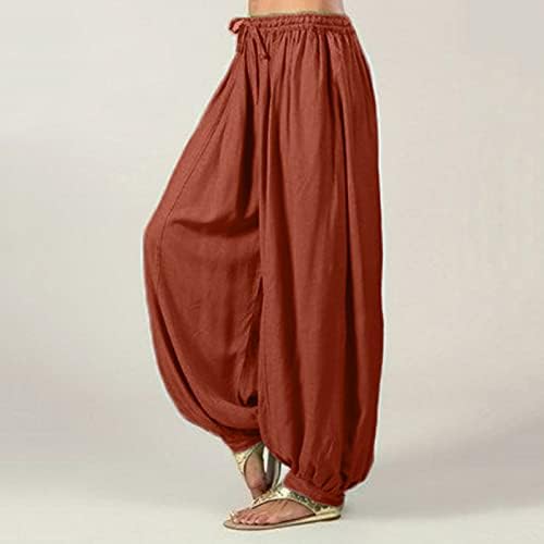מכנסי פשתן יוחוטין לנשים מכנסי מותניים גבוהים מזדמנים פלוס נשים מכנסיים מכנסיים רופפים בגודל צבע אחיד מכנסיים