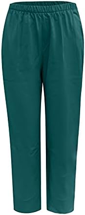 מכנסי קאפרי לנשים כותנה פשתן רחבה קפריס קפריס נשים קיץ מכנסיים קצוצים הדפס חוף המותניים האלסטיים מכנסי יבול