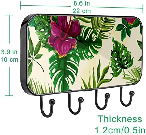 צמחים טרופיים פרחים דפוס דפוס דפוס מעיל קיר קיר קיר, מתלה מעיל כניסה עם 4 חיבור לעיל מעיל גלימות ארנק חדר אמבטיה כניסה לסלון