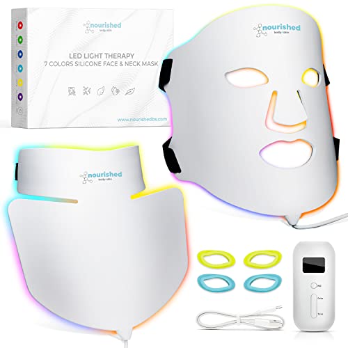 מסכת פנים וצוואר - מכשיר לטיפול בעור פנים - 7 צבעים אדום וכחול - התחדשות, מוצר אנטי אייג ' ינג לקמטים