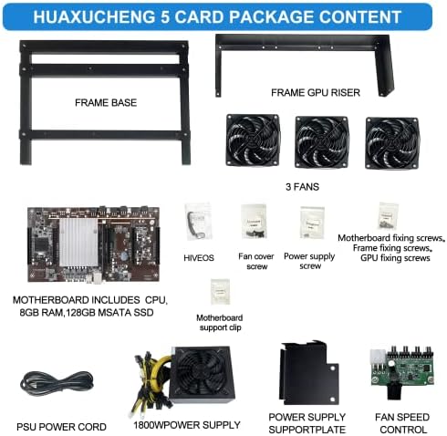 Huaxucheng X79-5 מכריית כרטיסים אסדת מכרייה, 5 PCI-E 3.0 חריץ גרפי עם 8GB DDR3 256GB MSATA, תמיכה במתקן כרייה של 3060 GPU)