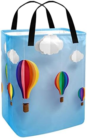 בלון אוויר חם ועיצוב ענן הדפס סל כביסה מתקפל, סלי כביסה עמידים למים 60 ליטר אחסון צעצועי כביסה לחדר שינה בחדר