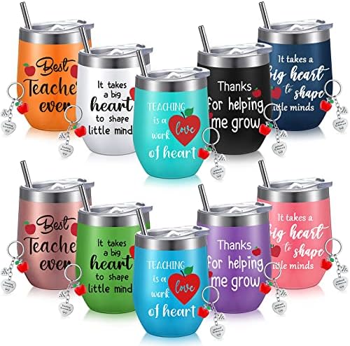 סאניריי 10 יחידות מתנות הערכת מורים 12 עוז כוס השראה מבודדת תודה כוס ספל מורים נירוסטה עם מחזיקי מפתחות ליום המורים יום