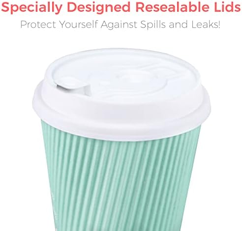 GlowCoast כוסות קפה חד פעמיות עם מכסים - נייר 12 גרם ללכת כוסות קפה עם מכסים הניתנים לניתוח מונעים דליפות!