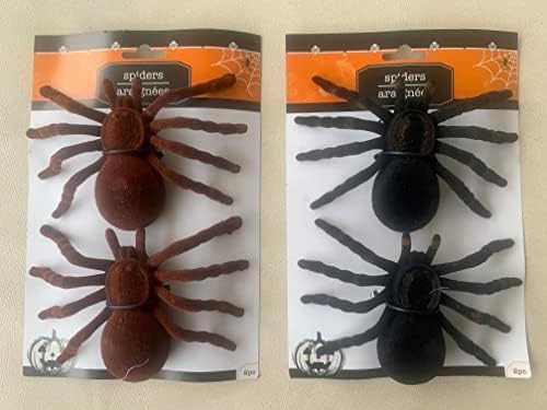 אבזרי עכביש ליל כל הקדושים 4 חבילה: 2 חום ו -2 טרנטולות שחורות, מציאותיות למראות באורך של 3.75 אינץ ', 5.5 אינץ'