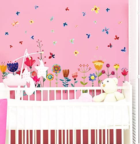 2 גיליונות פרחי קיר מדבקות אביב פרפר פרח קיר ציורי קיר מדבקות עמיד למים גן פרחוני קליפת מקל קיר אמנות לילדים ילדים
