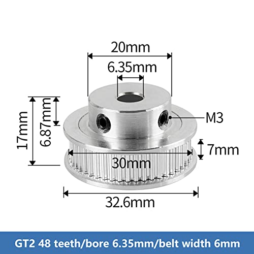 גלגלת חגורת העיתוי GT2 48 שיניים 6.35 ממ נשא 6 ממ רוחב חגורה גלגל גלגלת סגסוגת אלומיניום לאביזר CNC מדפסת תלת מימדית