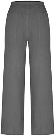 מכנסי פשתן כותנה של נשים בצבע אחיד בתוספת גודל מכנסיים מזדמנים רופפים מכנסי רגל רחבים