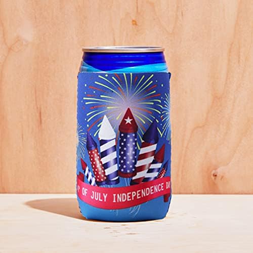 רביעי ביולי יכול קירור משקאות - בירה כחולה לבנה אדומה פטריוטי קירור כיסוי לכיסוי קישוטים 12 יחידות
