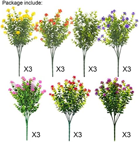 Visvic 21 צרורות פרחים מלאכותיים לחיק הטבע, עמיד בפני UV ללא דהייה דהייה פו צמחי צמחי צמחים לצמחי קופסת חלונות חיצונית.
