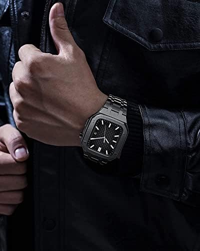 ערכת שינוי CNHKAU רצועה+מארז להקת Apple Watch 44 ממ 45 ממ צמיד צמיד צמיד צמיד מתכת 44 ממ 45 ממ.