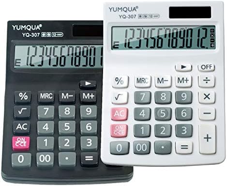 מחשבון בסיסי, מחשבון שולחני פונקציה סטנדרטית של Yumqua עם תצוגת LCD 12 ספרות, שימוש יומיומי בבית הספר למשרד, לבן