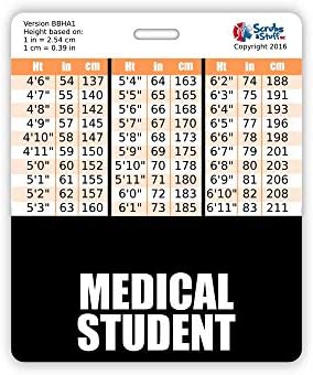 תג סטודנט לרפואה באדי אופקי עם תרשימי המרה לגובה ומשקל