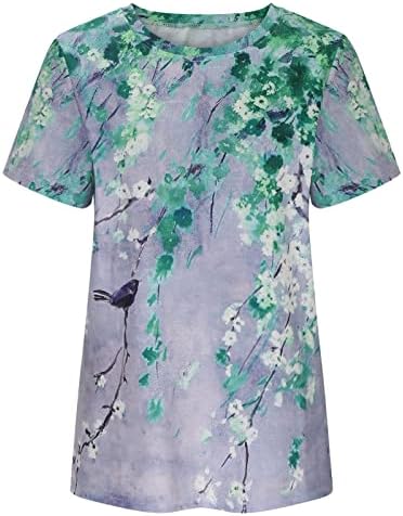 אביב חולצות לנשים מתגנדר מקרית קיץ חולצות קצר שרוול צווארון עגול פרח סניפים הדפסת נערות בסיסי טיז