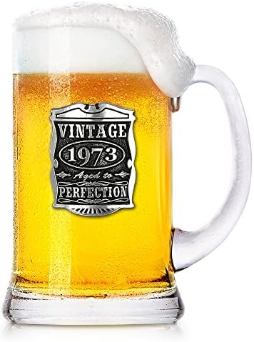 חברת בדיל אנגלית 1 חצי ליטר וינטג 'שנים 1973 50 יום הולדת 50 או יום השנה ספל בירה טנקארד זכוכית - רעיון מתנה ייחודי
