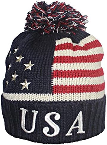 כובעי החורף הטובים ביותר דגל אמריקאי כפה רקומה ארהב מטריקס פונט עם פום פום