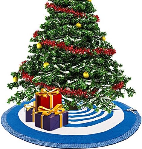 Lazyspace כחול לבן ליל כל הקדושים חצאית עץ חג המולד חצאית עץ חג המולד, קישוט מחצלת עץ פס מעגל למסיבת חג השנה