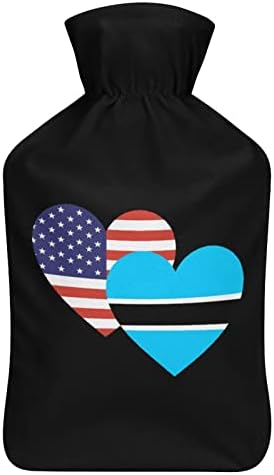 בוטסואנה דגל לב אמריקאי בקבוק מים חמים עם כיסוי קטיפה רכה שקית הזרקת מי גומי חמים 1000 מל