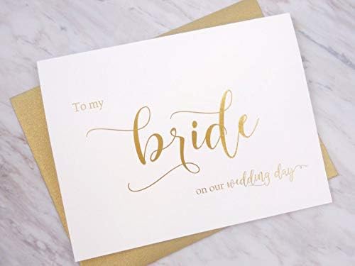 סט של 2 זהב רדיד חתונה יום כרטיסי עם זהב שמר מעטפות, כדי שלי כלה על שלנו חתונה יום כרטיס, כדי שלי חתן על שלנו