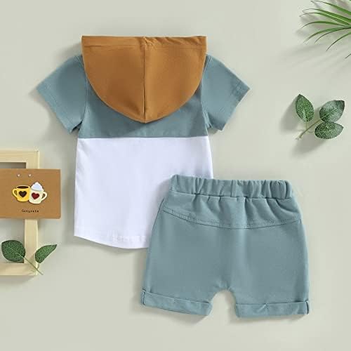 פעוט תינוק תינוק בגדי קיץ בלוק צבע קטן בלוק שרוול קצר חולצה עם חולצה עם מכנסיים מגולגלים מגולגלים