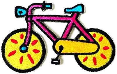 אופניים חמודים גלגל צהוב חמוד מצויר חמוד מצויר רקום אפליקציה תפור ברזל על טלאי לתיקי כובע שקיות ג'ינס תלבושת תרמילי