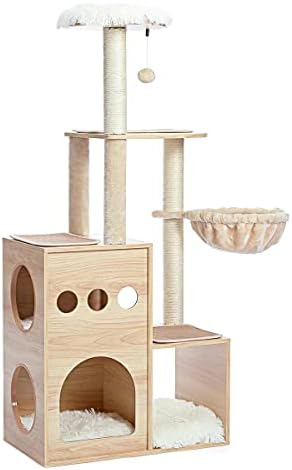 מגדל עץ חתול עץ עץ לחתולים מקורה, עץ חתול מודרני בגודל 50 אינץ ', מגדל טיפוס חתול גבוה לחתולים גדולים עם סיסל לחלוטין