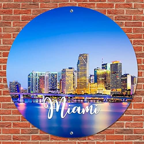 שלט פח מתכת עגולה אמריקאית פלורידה מדינת מיאמי סיטי סקייליין נוף עיר עיר נוף נוף וינטג