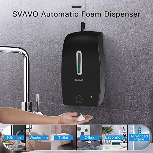 SVAVO מקצף סבון מתקן קיר הרכבה 21oz/600 מל, מתקן סבון קצף אוטומטי קיר ללא מגע, משאבת סבון קצף חיישן אוטומטי למקומות מסחריים