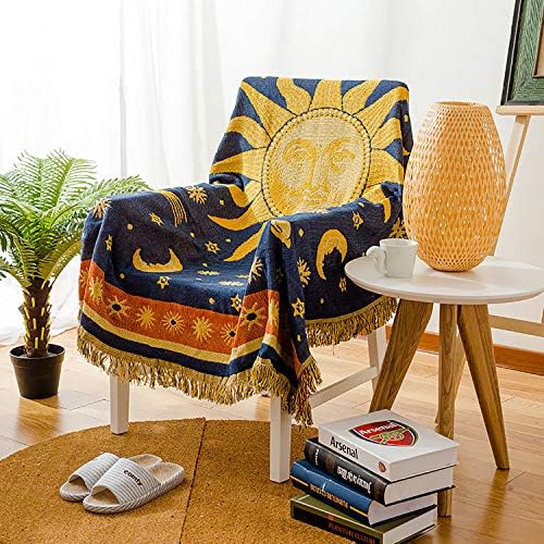 מיינסט שמש וירח כוכבי היפי לזרוק שמיכה שטיח שמימי כפול-דו צדדי כותנה ארוגה כותנה ביתית עיצוב בית כיסא מיטה ספה ספה