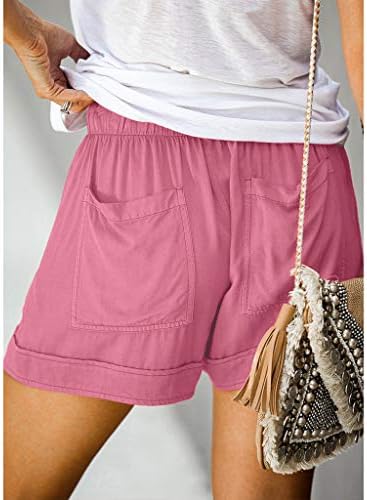 מכנסי נשים קצרים מזדמנים נוח נוח המותניים אלסטיים מוצקים רופפים פלוס גודל עם מכנסי קיץ בכיס חופשה הוואי, S-5xl