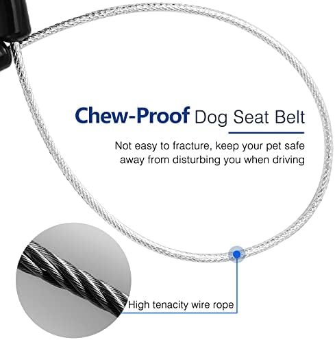 רצועת עופרת חגורת בטיחות לרכב לחיות מחמד, חבל פלדה מצופה רצועת קליפ חגורת בטיחות לרכב, וו סיבוב 360 מעלות כבל פלדה כבד כלב