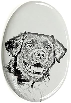 סטביהון, מצבה סגלגלה מאריחי קרמיקה עם תמונה של כלב