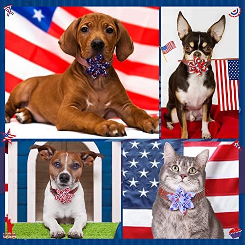 CUNNO 60 חלקים יום עצמאות פרחי צווארון כלב פרחי דגל אמריקאי דגל אמריקאי קשת קשת קשת קשת פטריוטית אביזרי צווארון כלבים